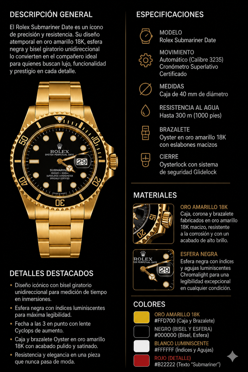 Rolex New Dorado Tablero Negro
