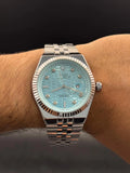 Rolex Day Date Diamond Plateado Tablero Azul